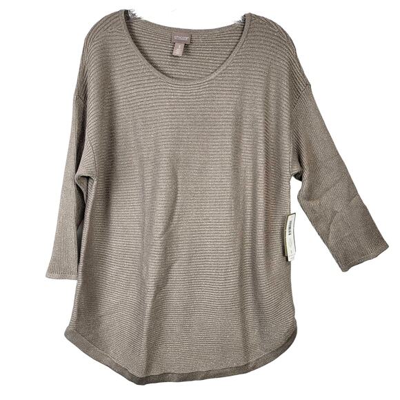 Chico's Size 3 NWT Pullover Sweater Beige Metallic Shimmer Size 18  XL #265 - Picture 2 of 8